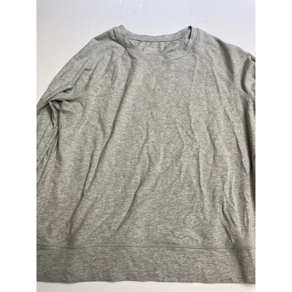 d&co. Women's Gray Solid Crew Neck Long Sleeve Pullover Top L Regular